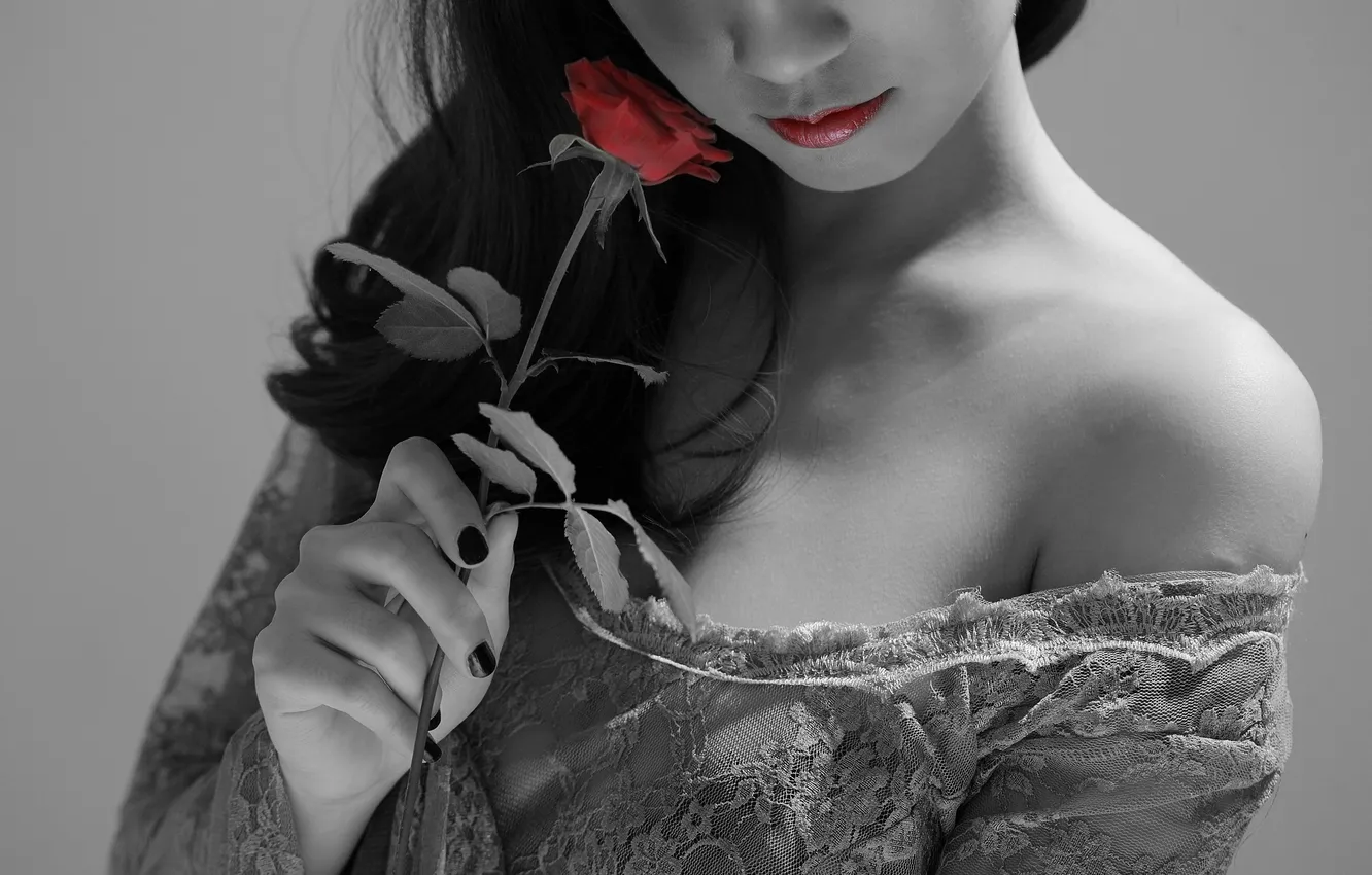 Photo wallpaper girl, mood, roses