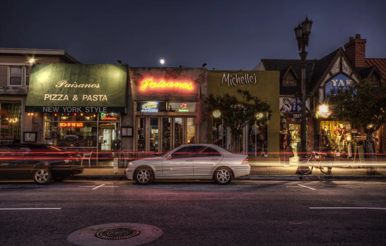 Photo wallpaper night, CA, night, California, pizza, Hermosa Beach