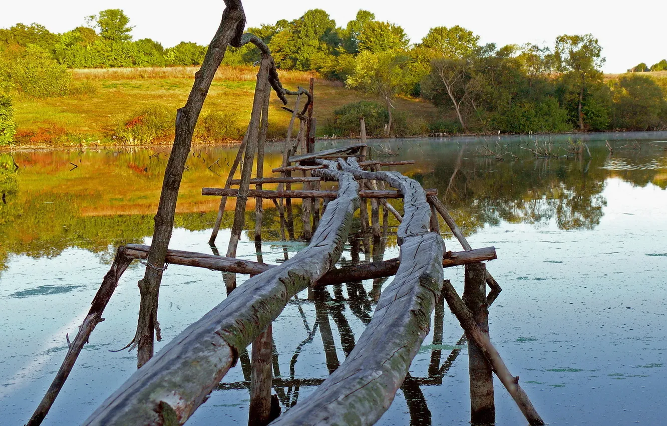 Photo wallpaper water, bridge, river