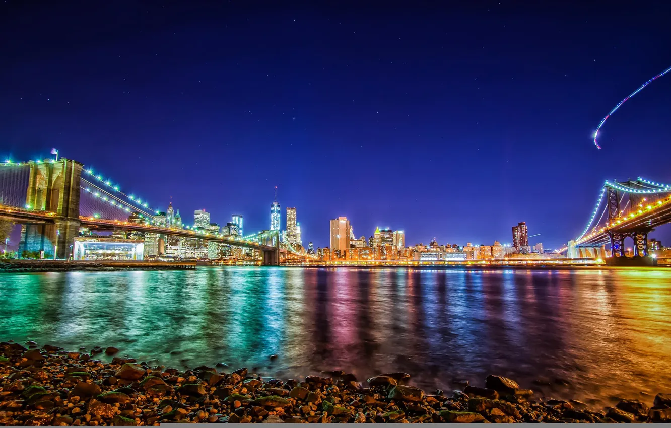 Photo wallpaper night, the city, lights, skyscrapers, USA, USA, America, New York