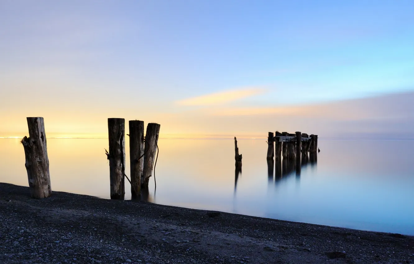 Photo wallpaper landscape, sunset, lake, support