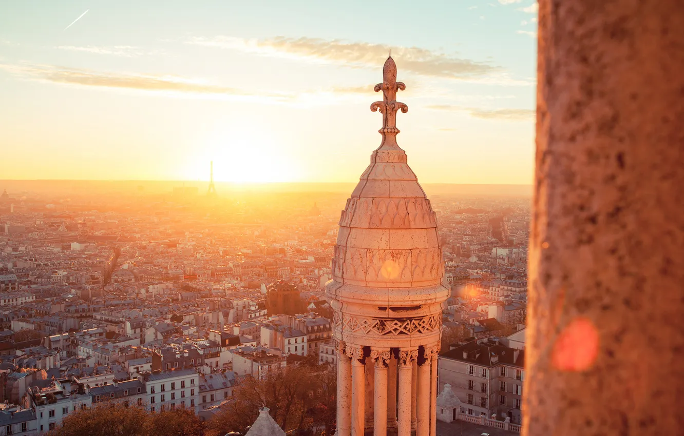 Photo wallpaper the city, dawn, France, Paris, building, home, morning, panorama