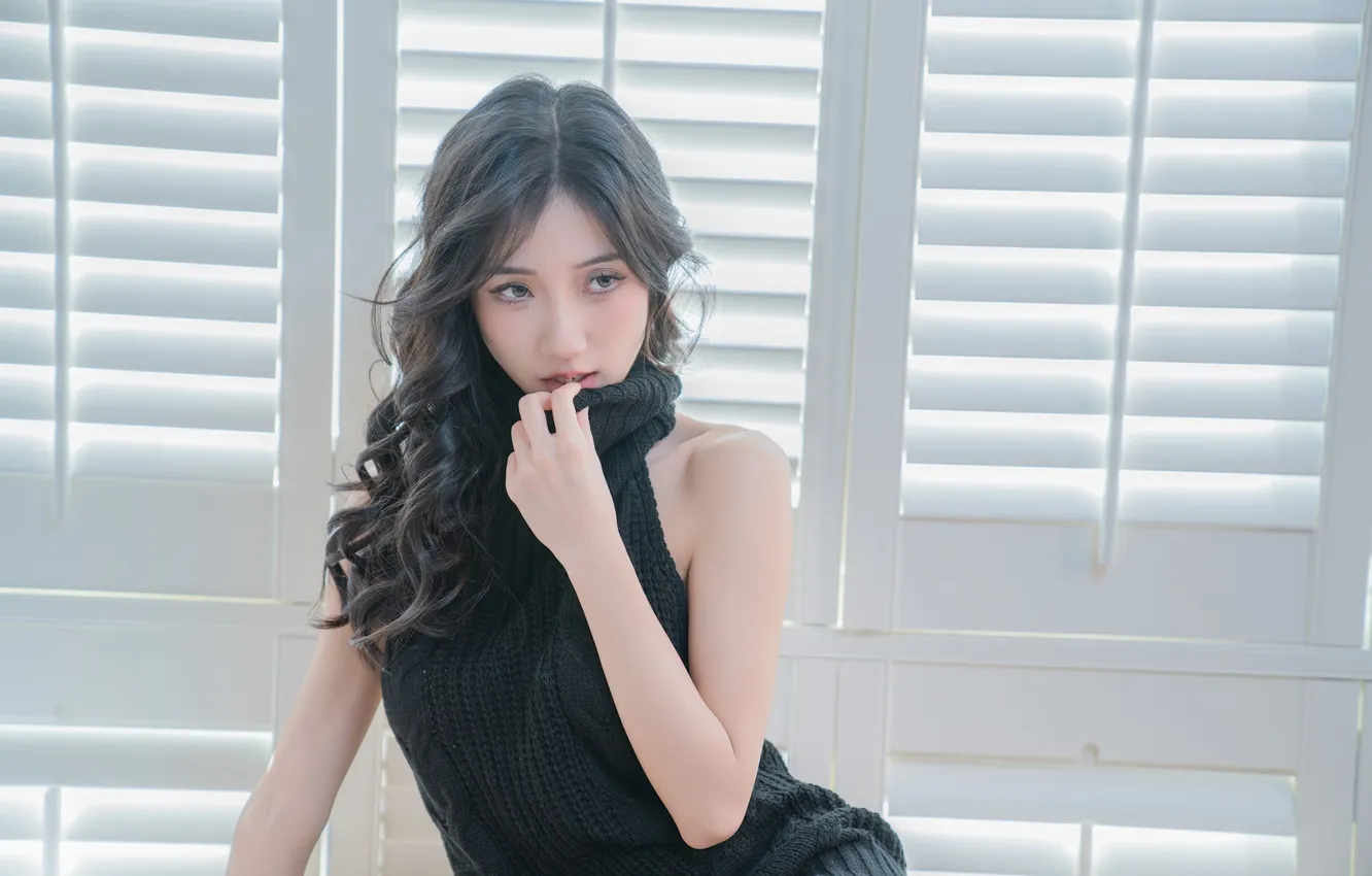 Photo wallpaper woman, beautiful, model, pretty, window, asian, cute, sitting