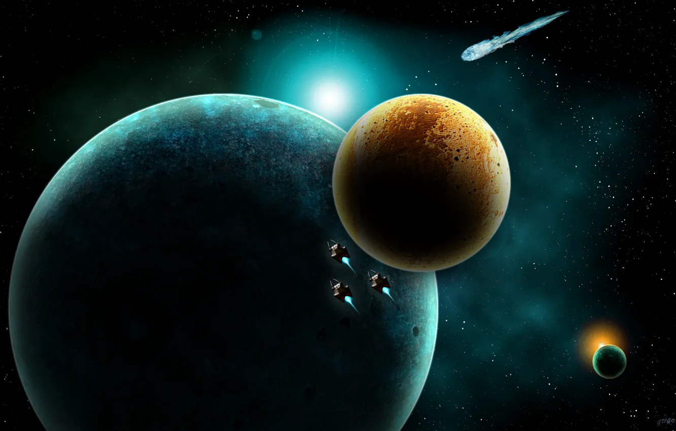 Photo wallpaper big, blue, planets