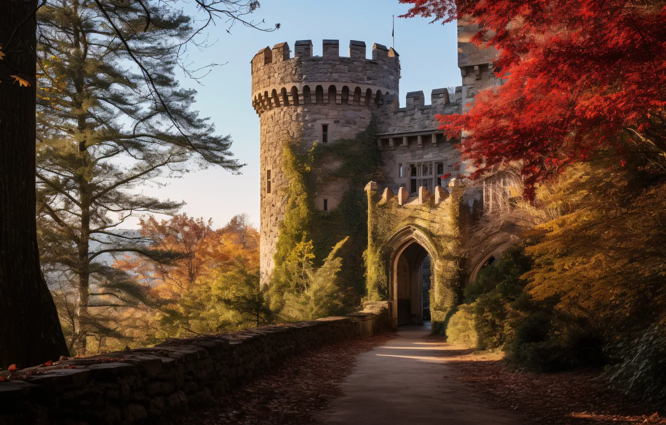 Photo wallpaper autumn, landscape, castle, landscape, beautiful, autumn, castle, ancient