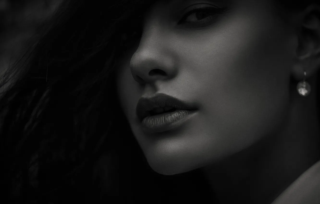 Photo wallpaper girl, face, photo, portrait, black and white