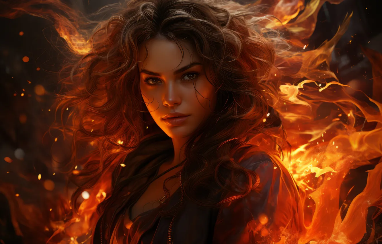 Photo wallpaper look, girl, lights, hair, digital art, AI art, The Art of Artificial Intelligence, neural network