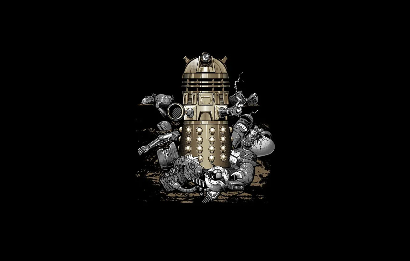 Photo wallpaper robots, black background, Doctor Who, Doctor Who, Dalek, Far
