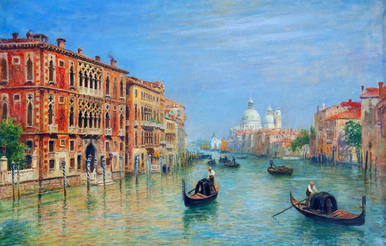 Photo wallpaper water, boat, home, picture, channel, Swedish artist, Frans Wilhelm Odelmark, Grand Canal Venedig