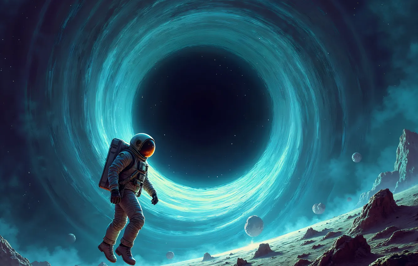 Photo wallpaper space, planet, astronaut, digital art, AI art, The Art of Artificial Intelligence, neural network