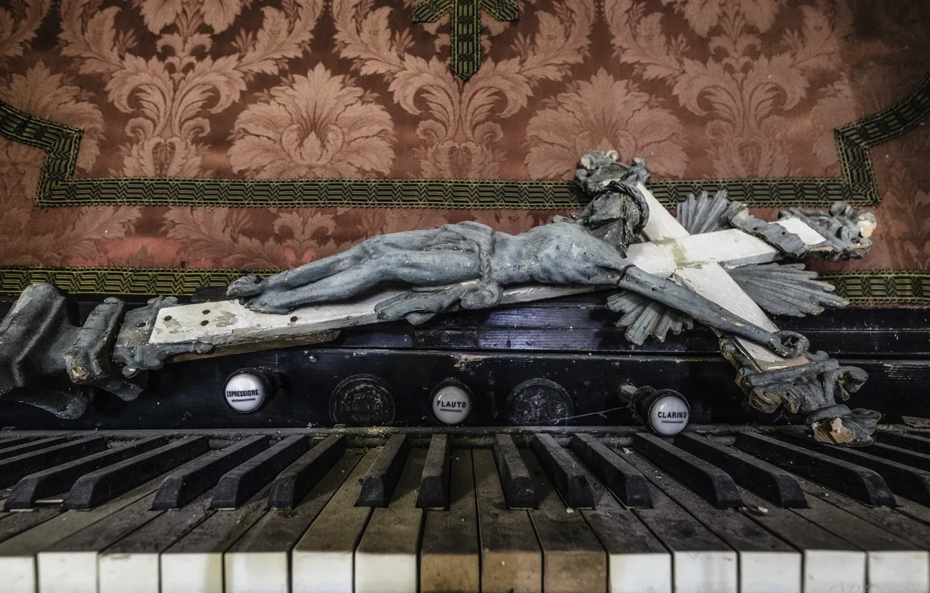 Photo wallpaper music, cross, piano
