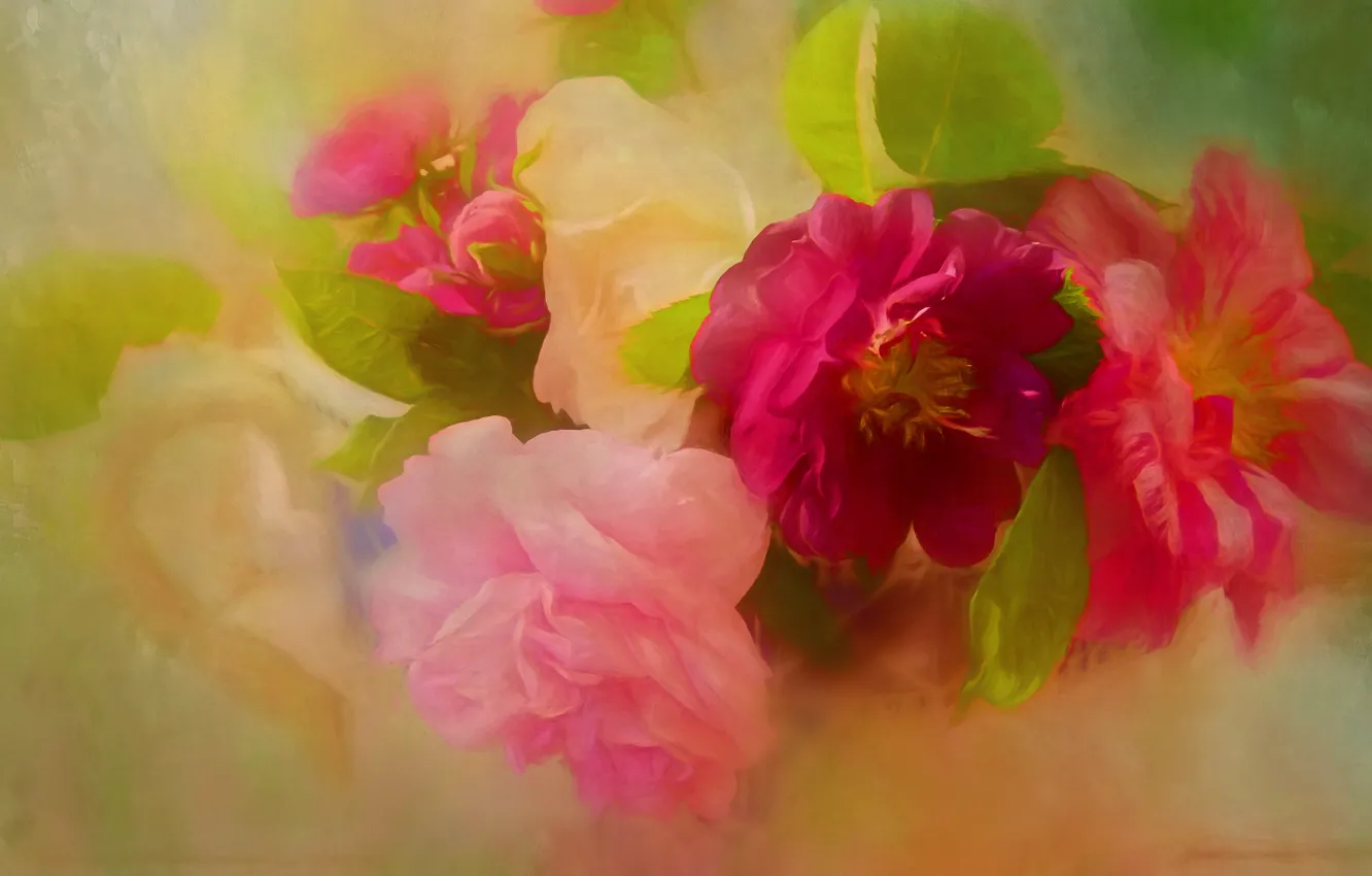 Photo wallpaper bright, roses, bouquet, photoart