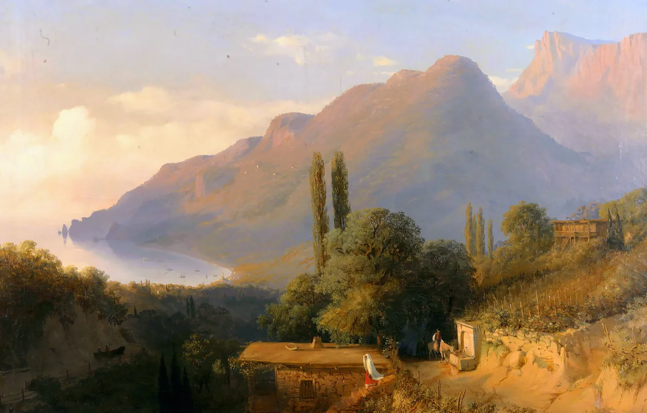 Photo wallpaper mountains, people, home, picture, Lev LAGORIO, Crimean Landscape, Russian painter, Leo Lagorio
