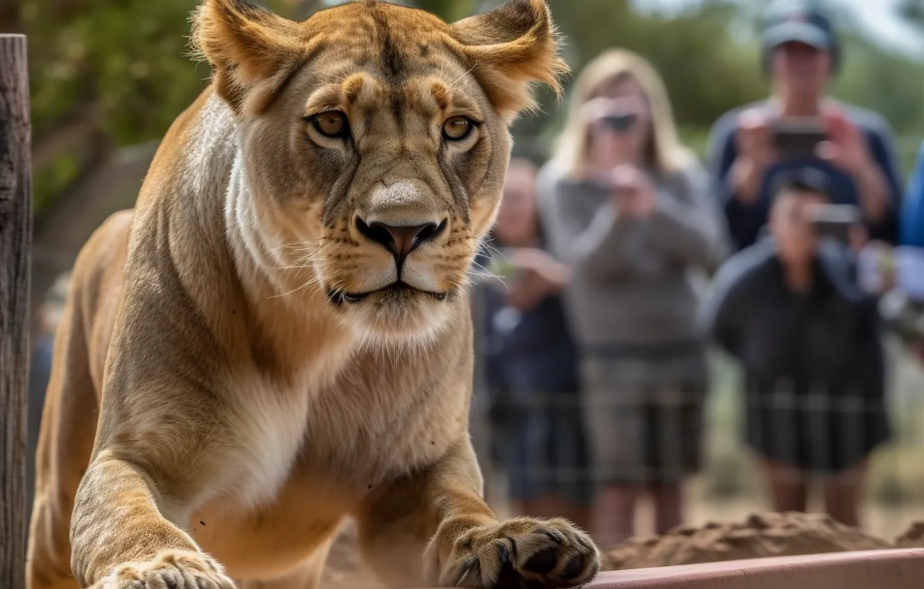 Photo wallpaper face, people, lioness, big cat, predator, digital art, AI art, The Art of Artificial Intelligence