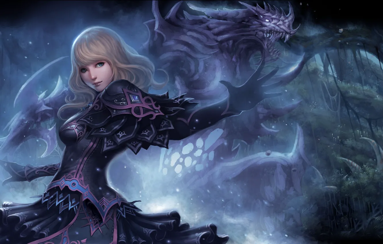 Photo wallpaper forest, girl, monster, hands, art