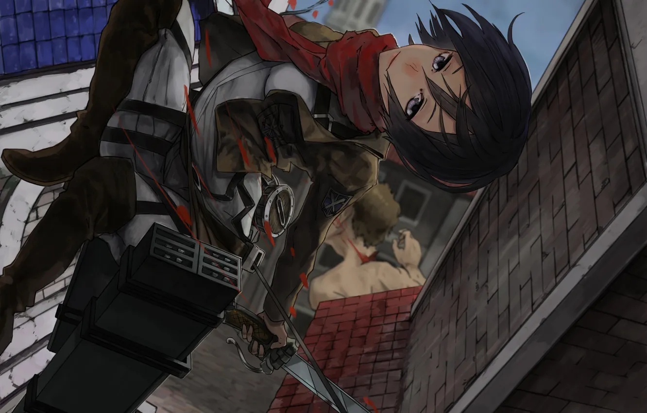 Photo wallpaper look, girl, flight, the city, blood, giant, the cable, art