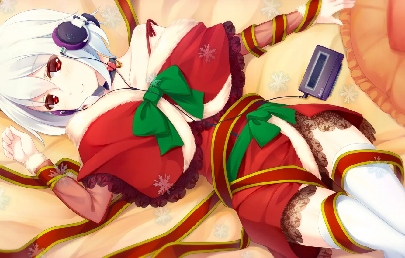 Photo wallpaper look, girl, smile, holiday, headphones, tape, lies, art