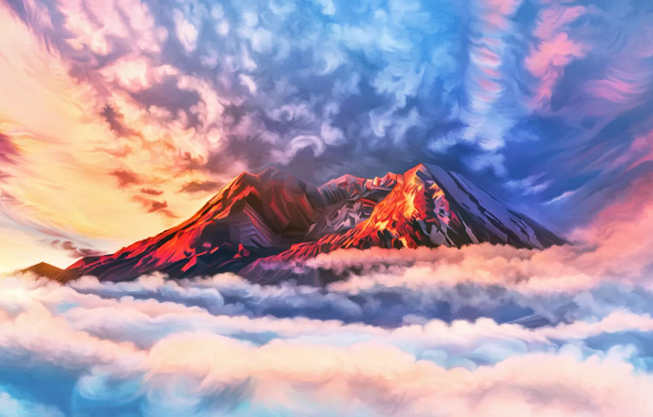 Photo wallpaper clouds, sunset, mountains, by exobiology