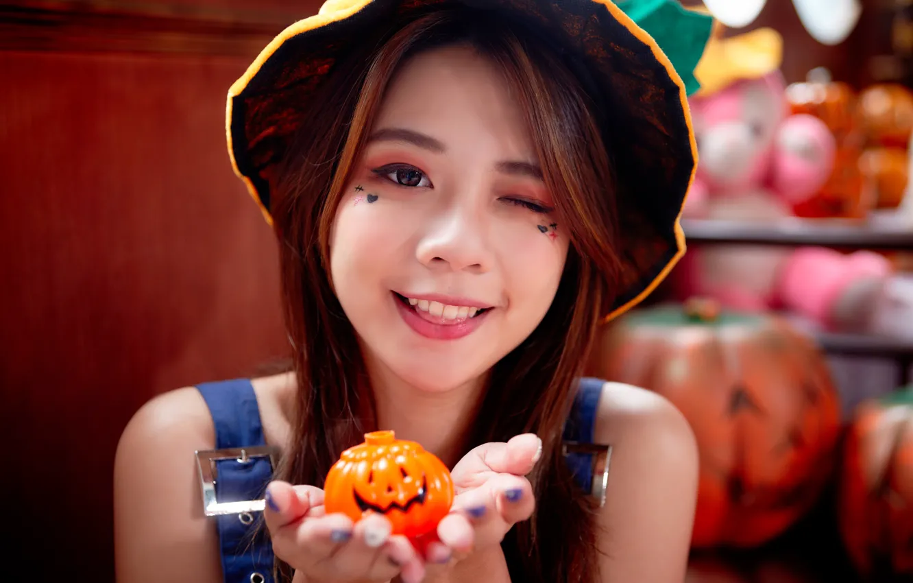 Photo wallpaper look, girl, pose, model, toy, portrait, hat, hands