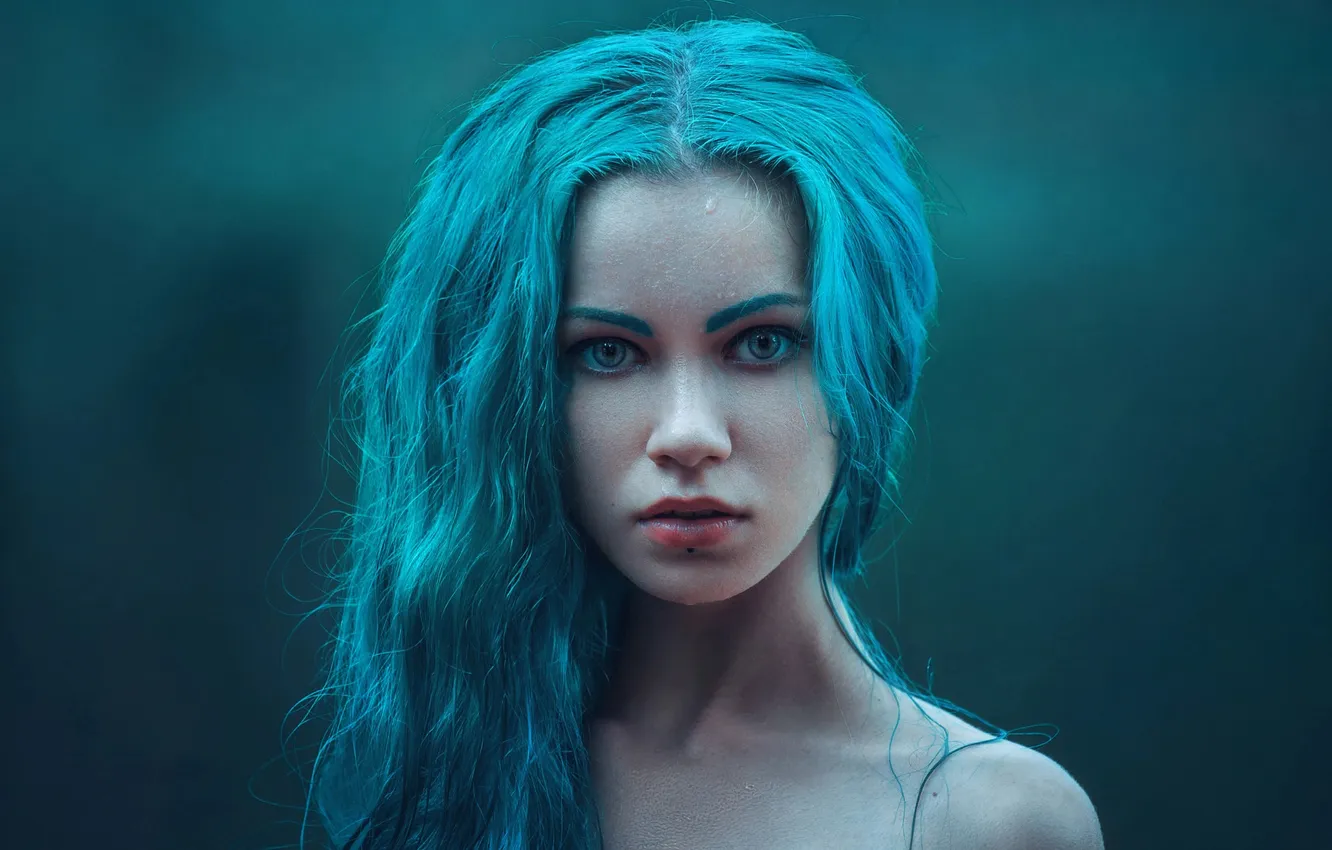 Photo wallpaper look, girl, style, mermaid, portrait, blue hair, cosplay, Eva Wald