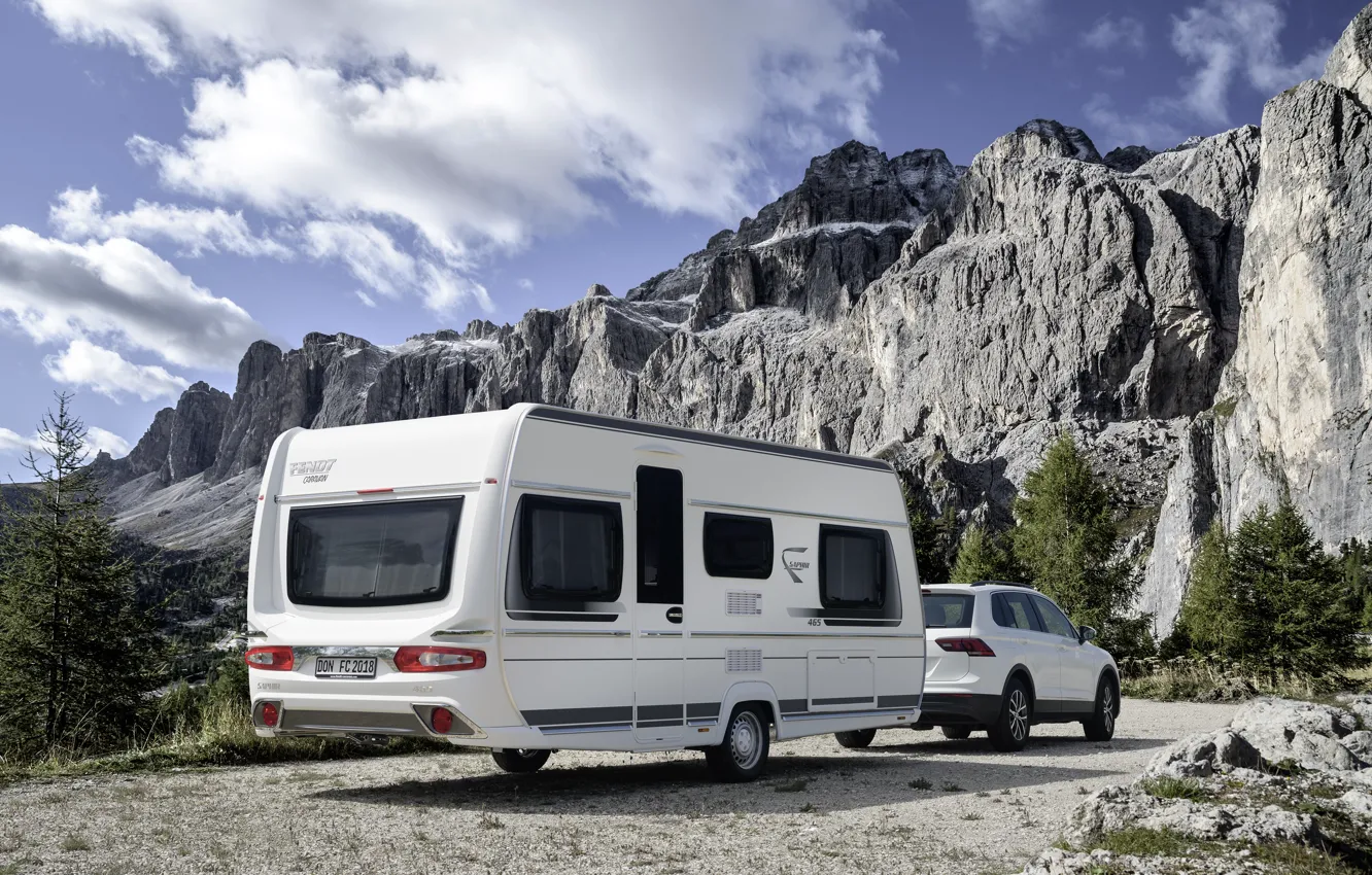 Photo wallpaper car, mountain, caravan, FENDT Caravan