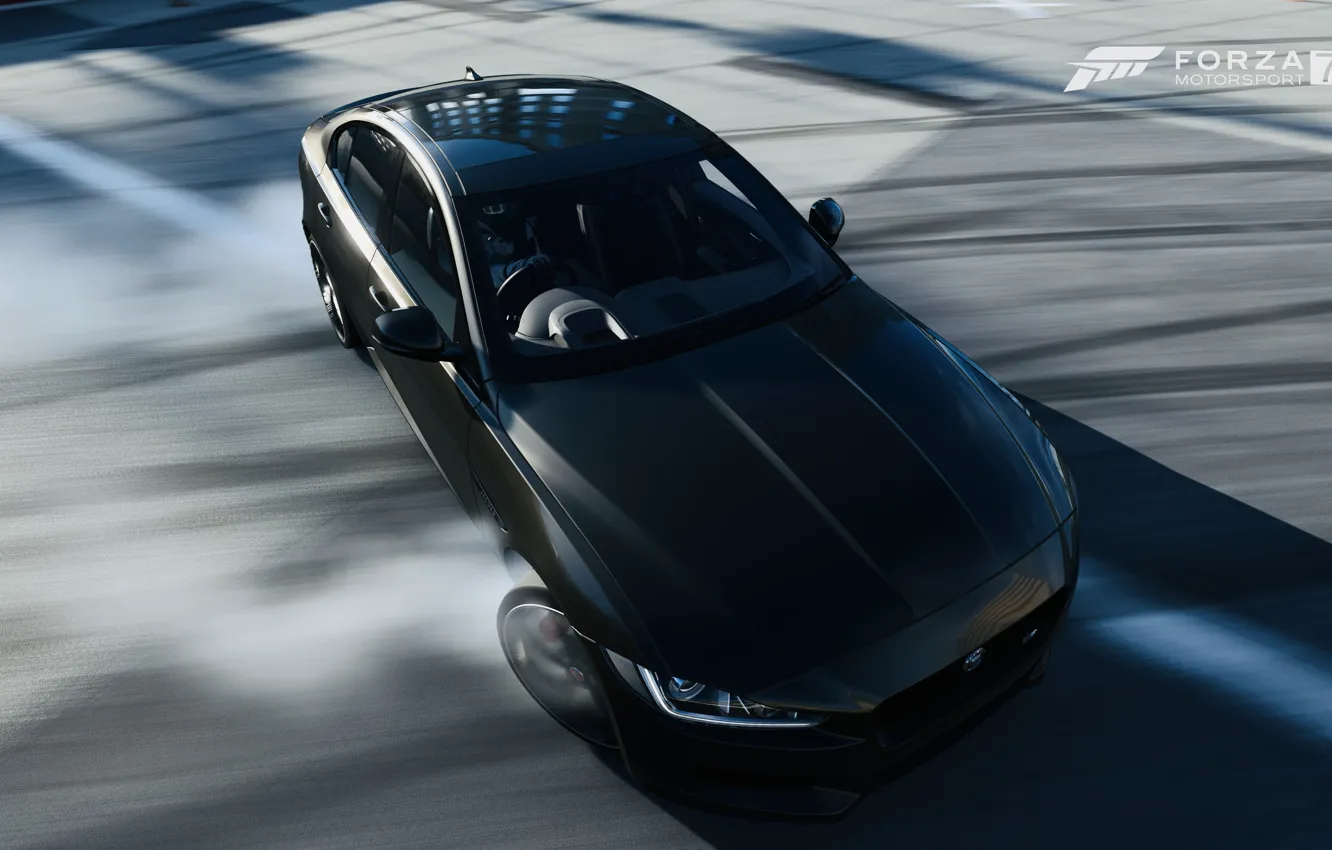 Photo wallpaper HDR, Jaguar, drift, game, smoke, FM7, UHD, XE S