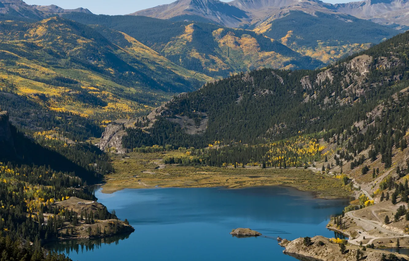 Photo wallpaper forest, mountains, nature, lake, Colorado, Lake San Cristobal
