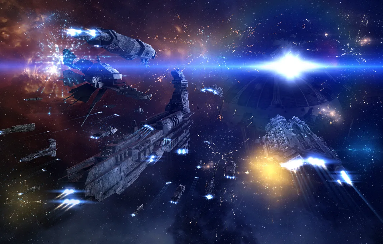 Photo wallpaper space, nebula, holiday, station, salute, space, spaceship, eve online