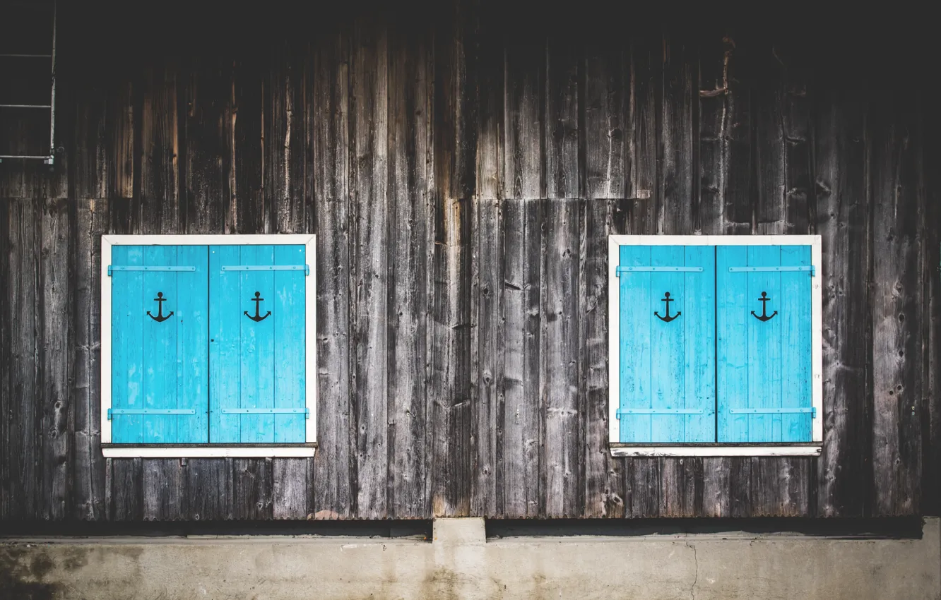 Photo wallpaper wall, Board, window, shutters, anchor, symmetry, X2