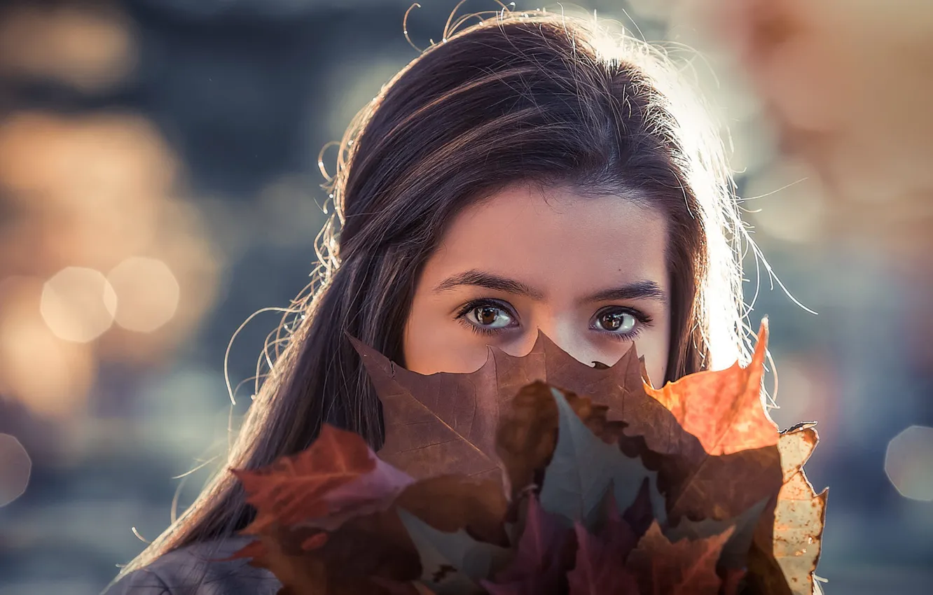 Photo wallpaper leaves, brown-eyed, Erika, Andrew Łodej