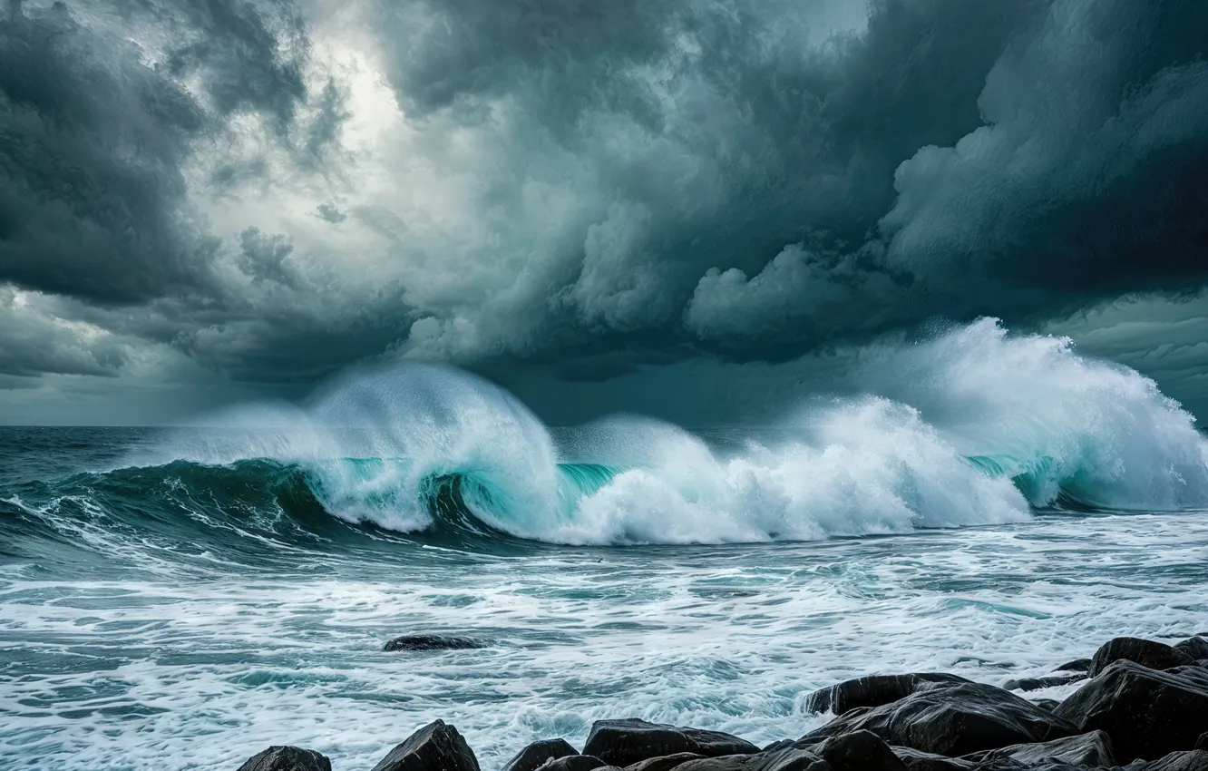 Photo wallpaper seascape, rocks, wave