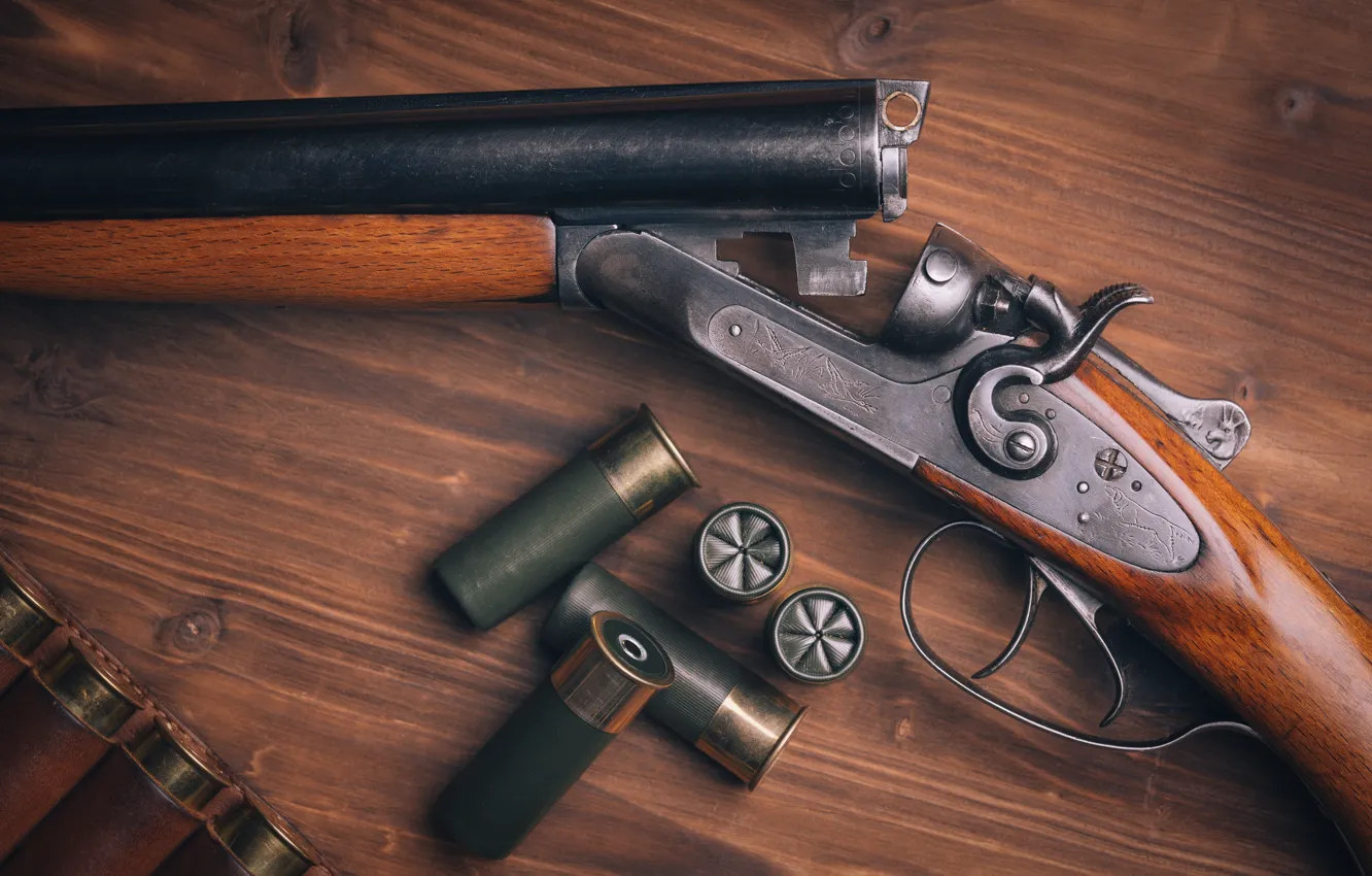 Photo wallpaper wood, shotgun, Cartridges