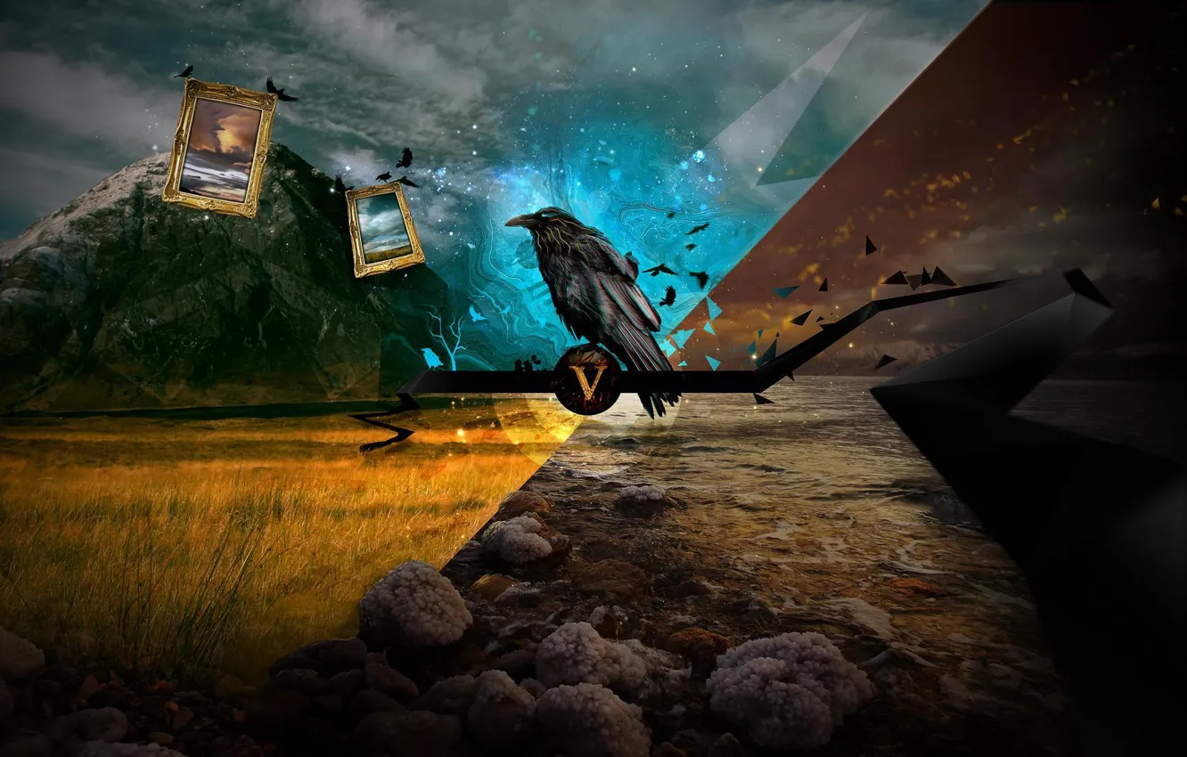 Photo wallpaper Raven, the rift, symbols, temporary, abstract