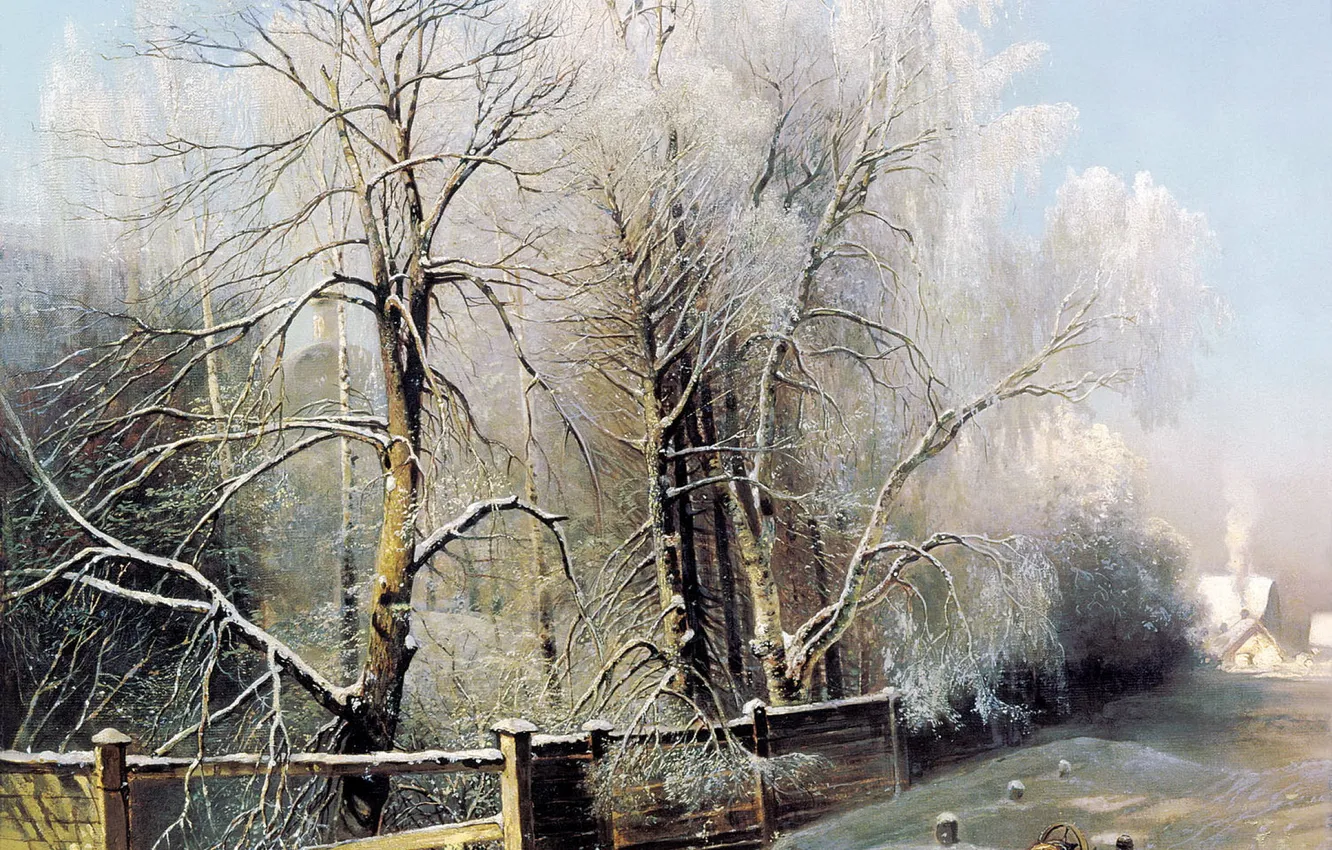 Photo wallpaper winter, snow, trees, picture, sleigh, Alexey Savrasov, Russian painter, Winter landscape. Moscow