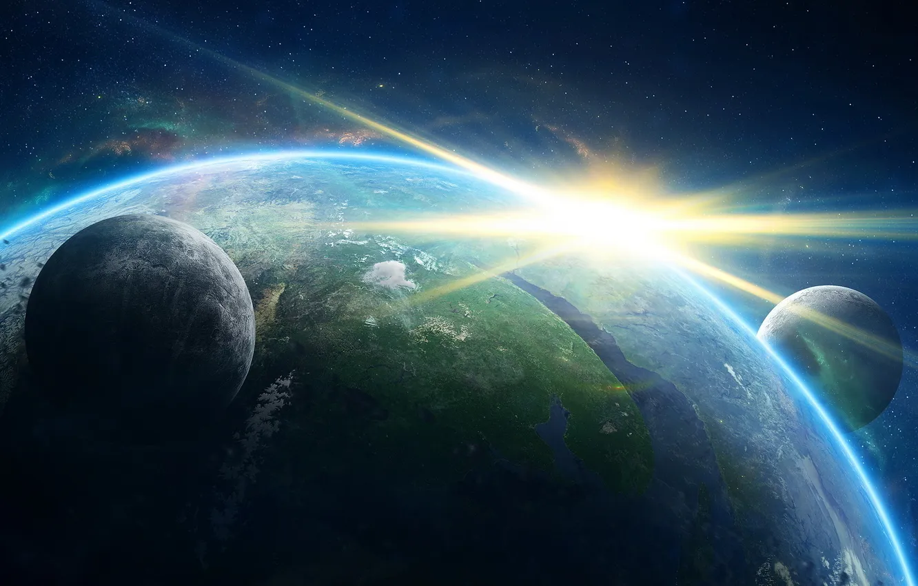 Photo wallpaper the sun, space, earth, planet, galaxy