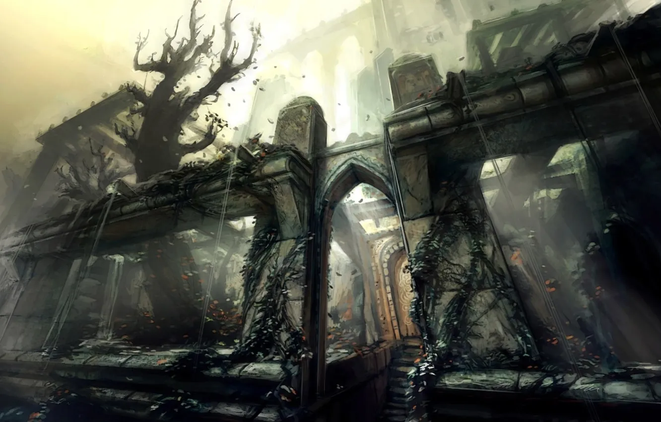 Photo wallpaper trees, garden, art, arch, stage, Prince of Persia, Palace