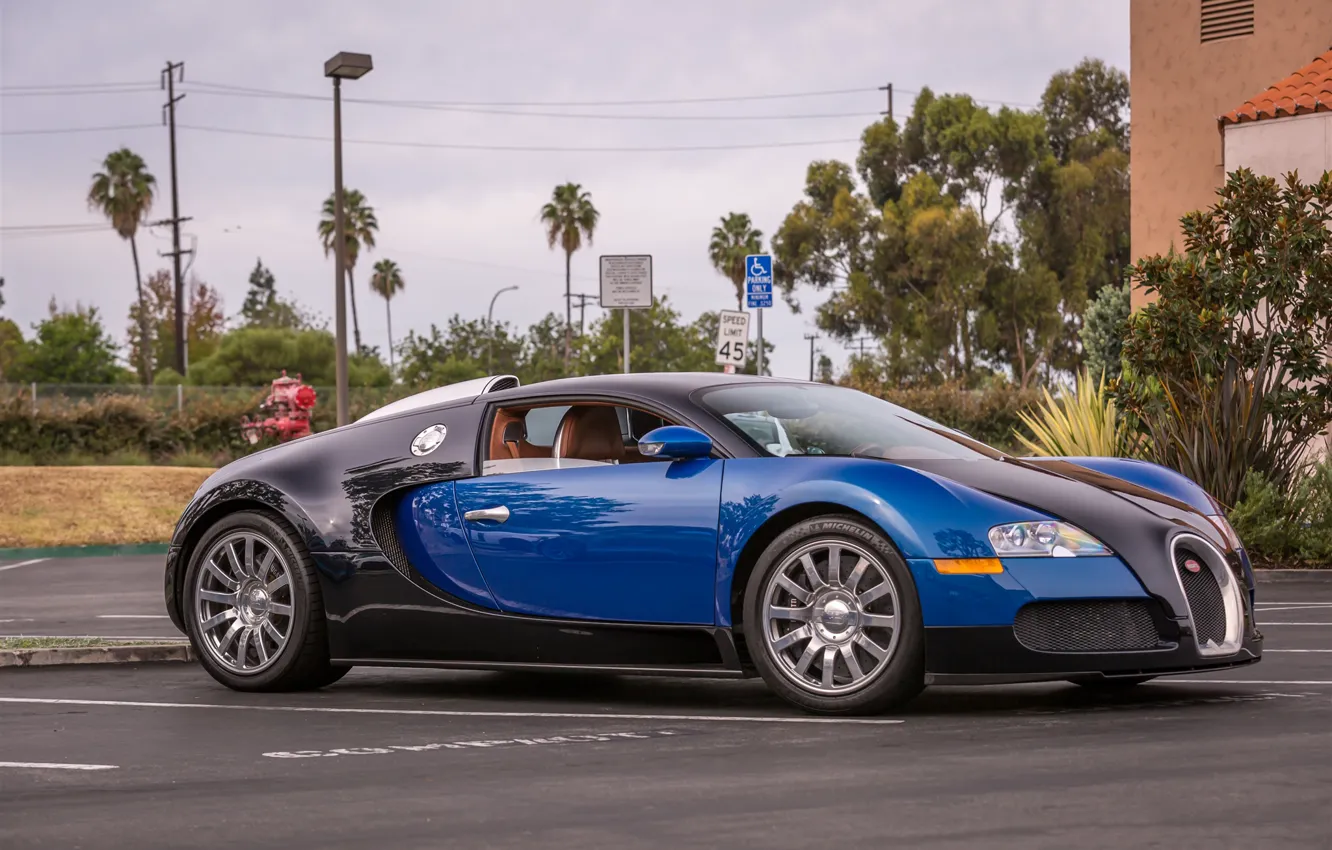 Photo wallpaper veyron, bugatti, black, blue, parking