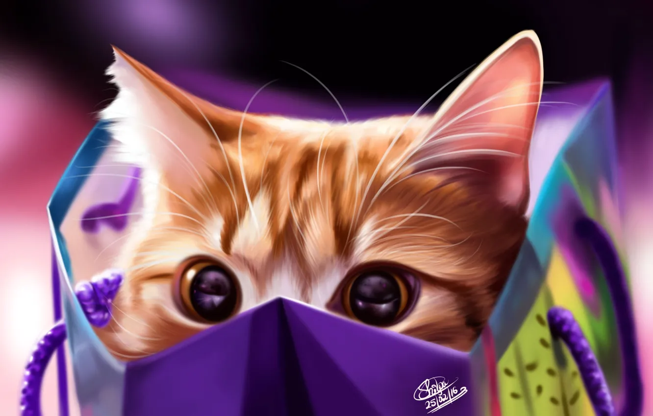 Photo wallpaper cat, cat, package, by Khushiart