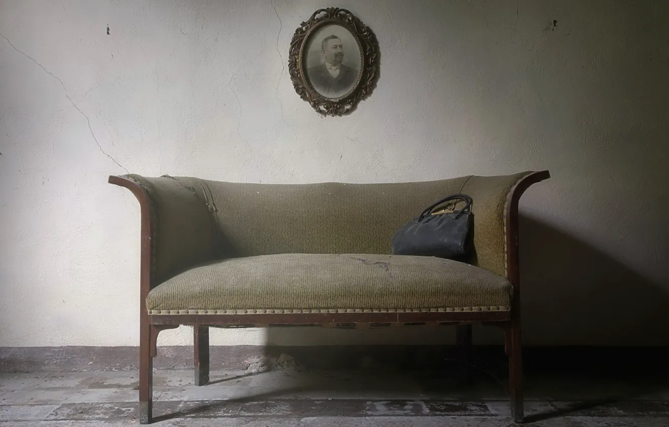 Photo wallpaper room, sofa, bag, naturalism