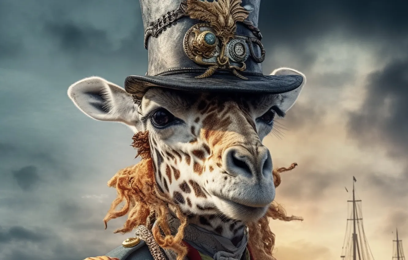 Photo wallpaper hat, giraffe, AI art, neural network