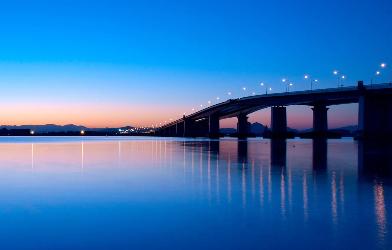 Photo wallpaper bridge, lights, Japan, Biwako Ohashi Bridge, Otsu