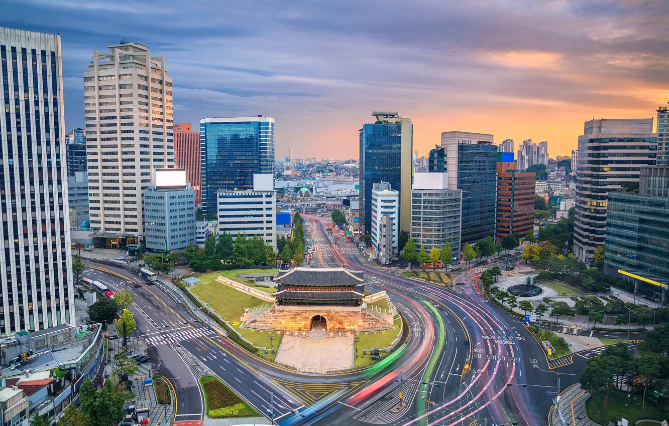 Photo wallpaper street, home, pagoda, Korea, Seoul