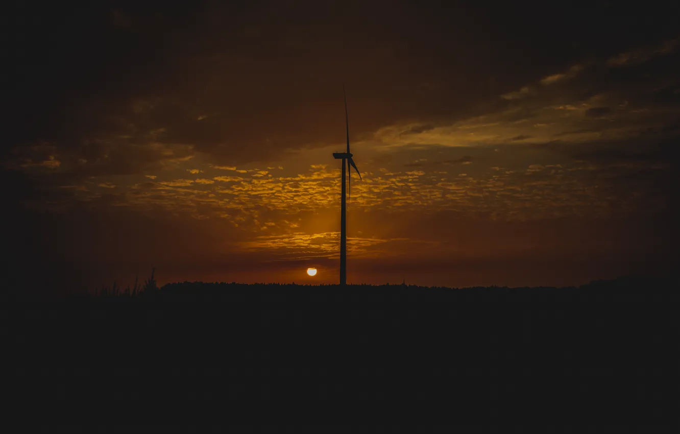 Photo wallpaper sunset, orange, windmill, Wind energy