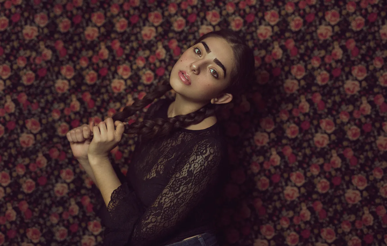 Photo wallpaper look, girl, background, braid