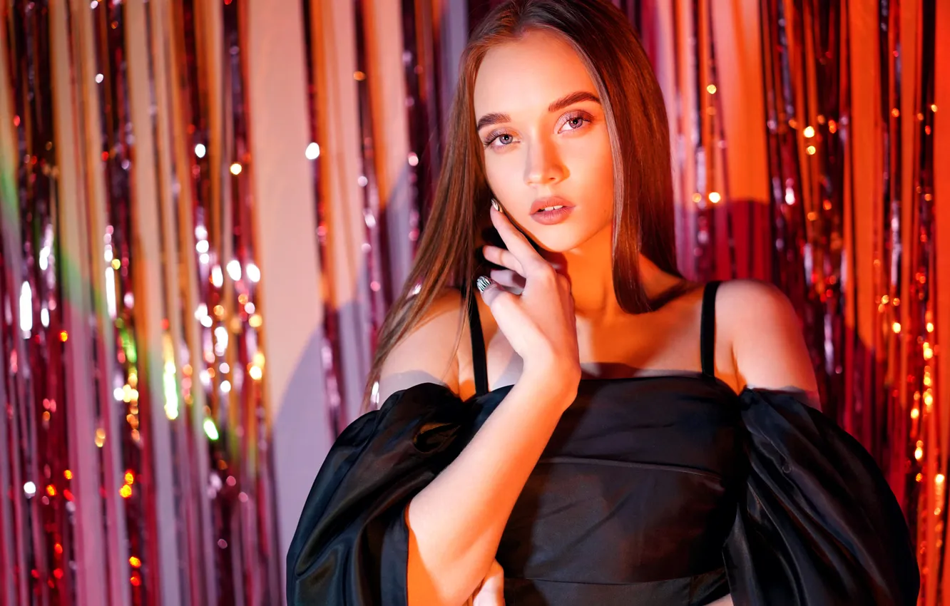 Photo wallpaper the rain, look, girl, Shine, portrait, black dress, Svetlana Gordeeva
