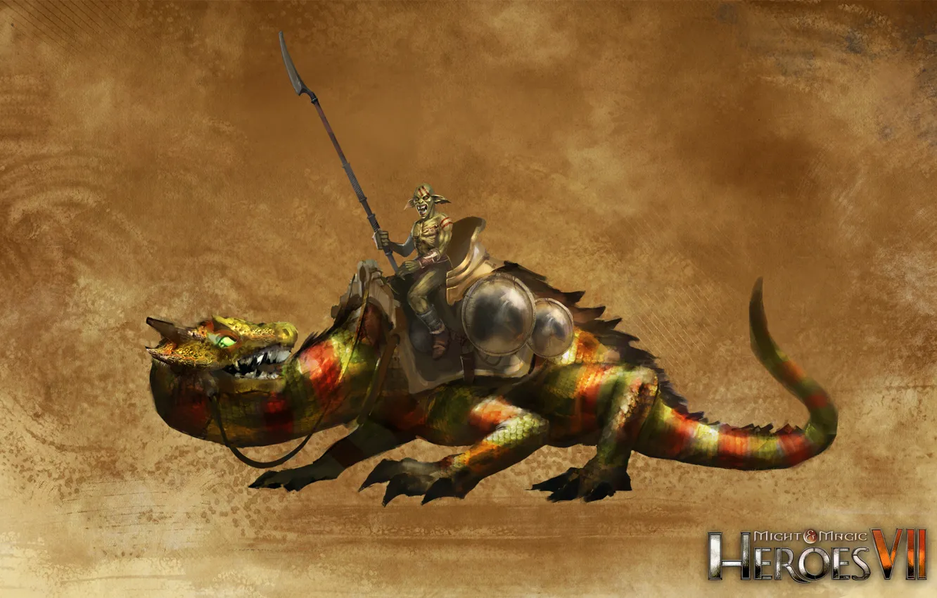 Photo wallpaper spear, heroes of might and magic 7, Might &amp; Magic 7, Rebellious tribes, Basilisk Rider