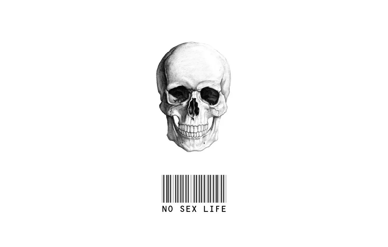 Photo wallpaper white, life, black, skull, minimalism, minimal, code, life