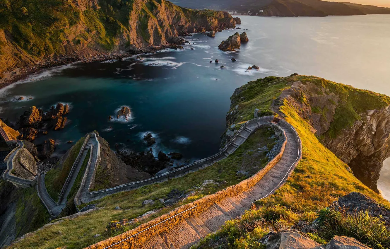Photo wallpaper stage, Spain, path, The Bay of Biscay, Basque Country, island Gaztelugatxe