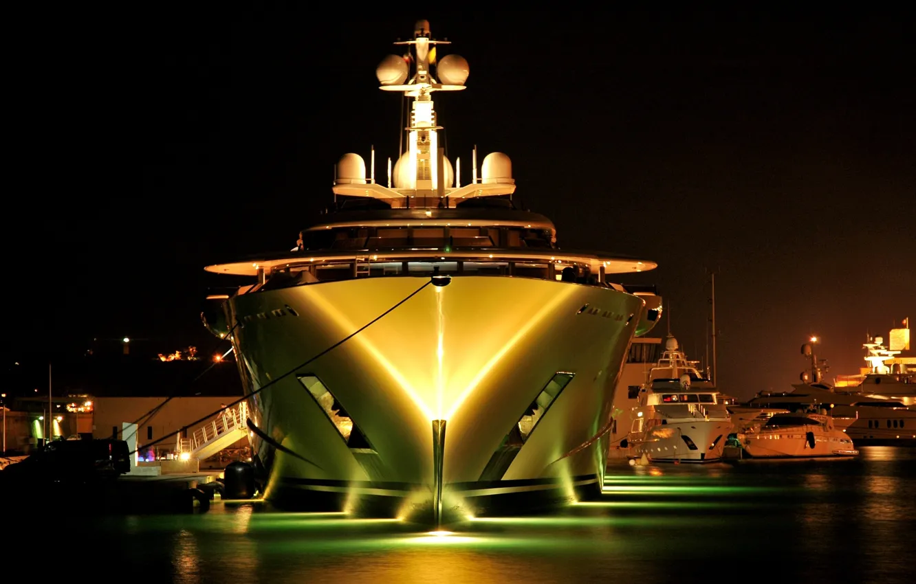 Photo wallpaper night, lights, port, night, yacht, yachts, port, harbor