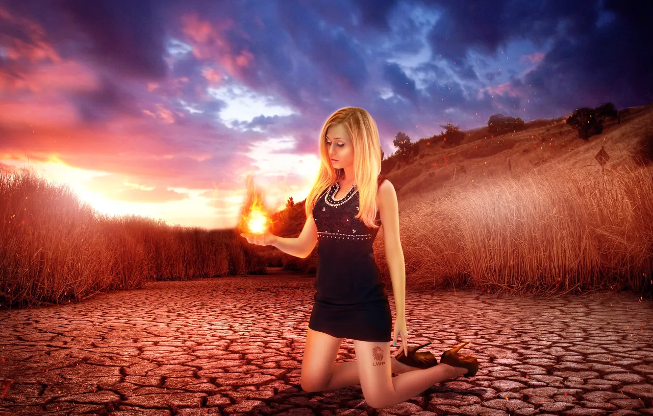 Photo wallpaper girl, fire, pyrokinesis, Victoria Klyueva